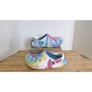 8 Womens Mens 6 Crocs Dual Comfort Fleece Lined Slip On Shoe tye dye